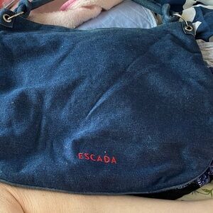 Escada Navy Shoulder Bag with Red Logo Embroidery